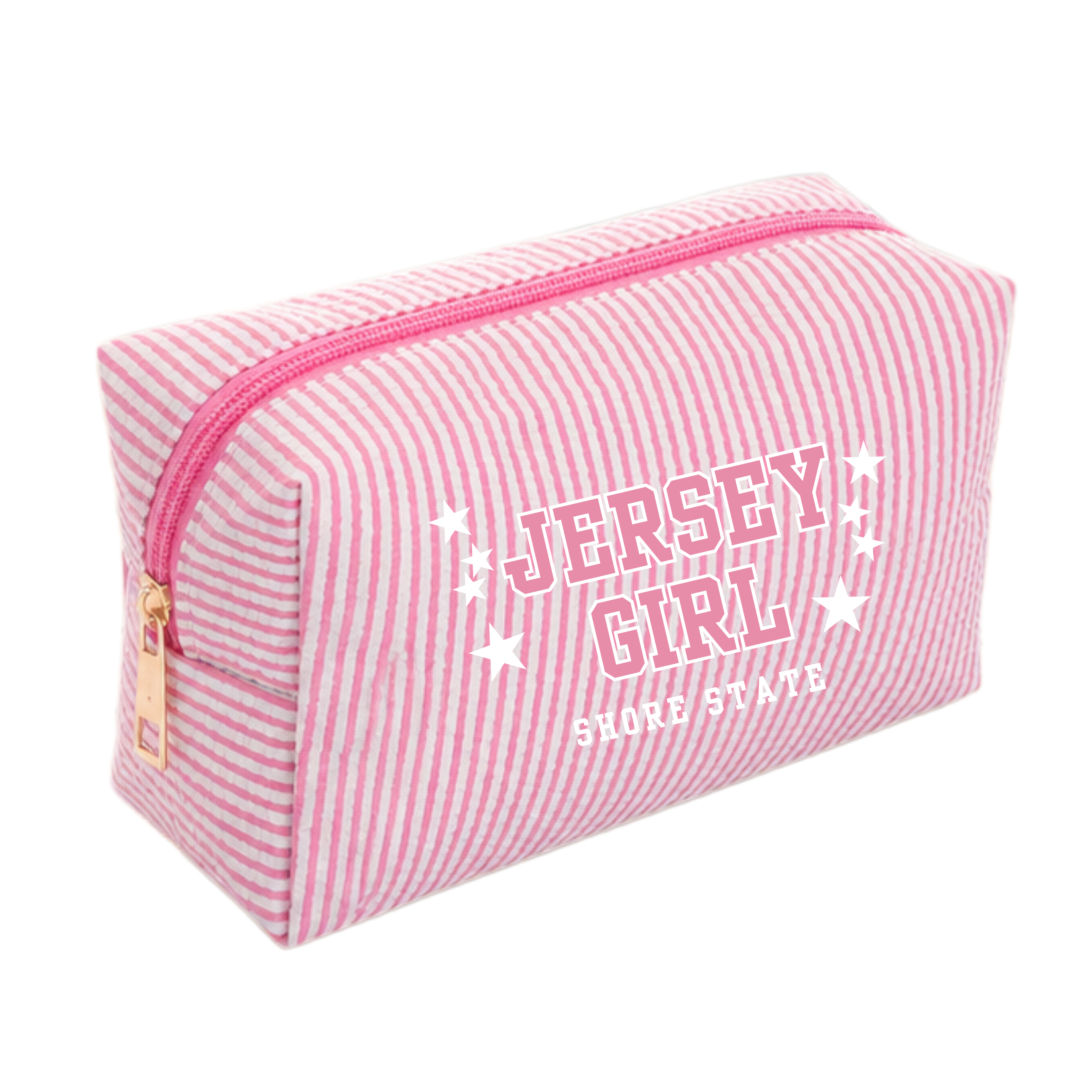 striped makeup bag -jersey girl pink