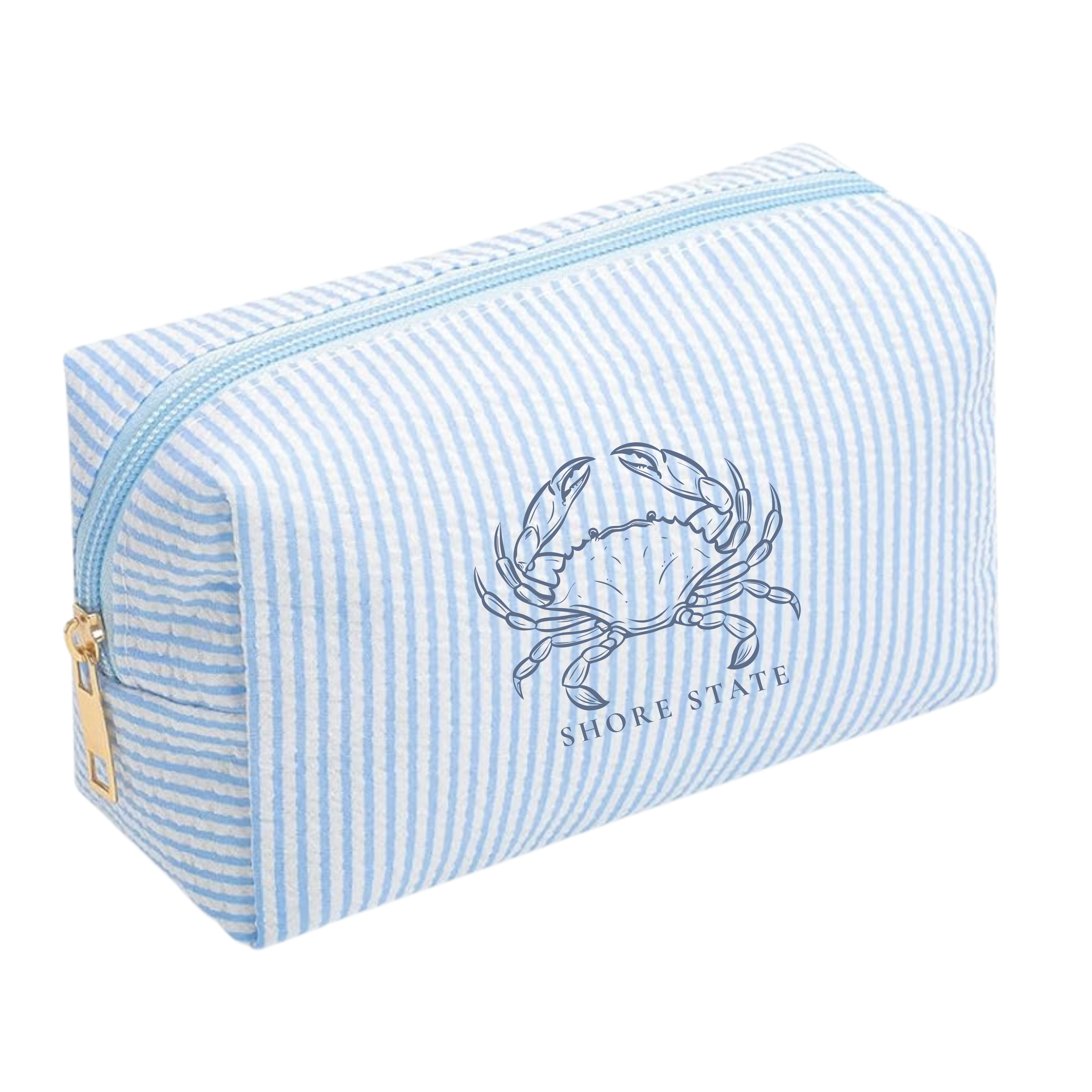 striped makeup bag